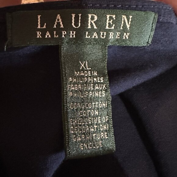 Lauren Ralph Lauren Women XL Tunic Top Navy Blue 100% Cotton 3/4 Sleeve Nautical - Picture 6 of 7